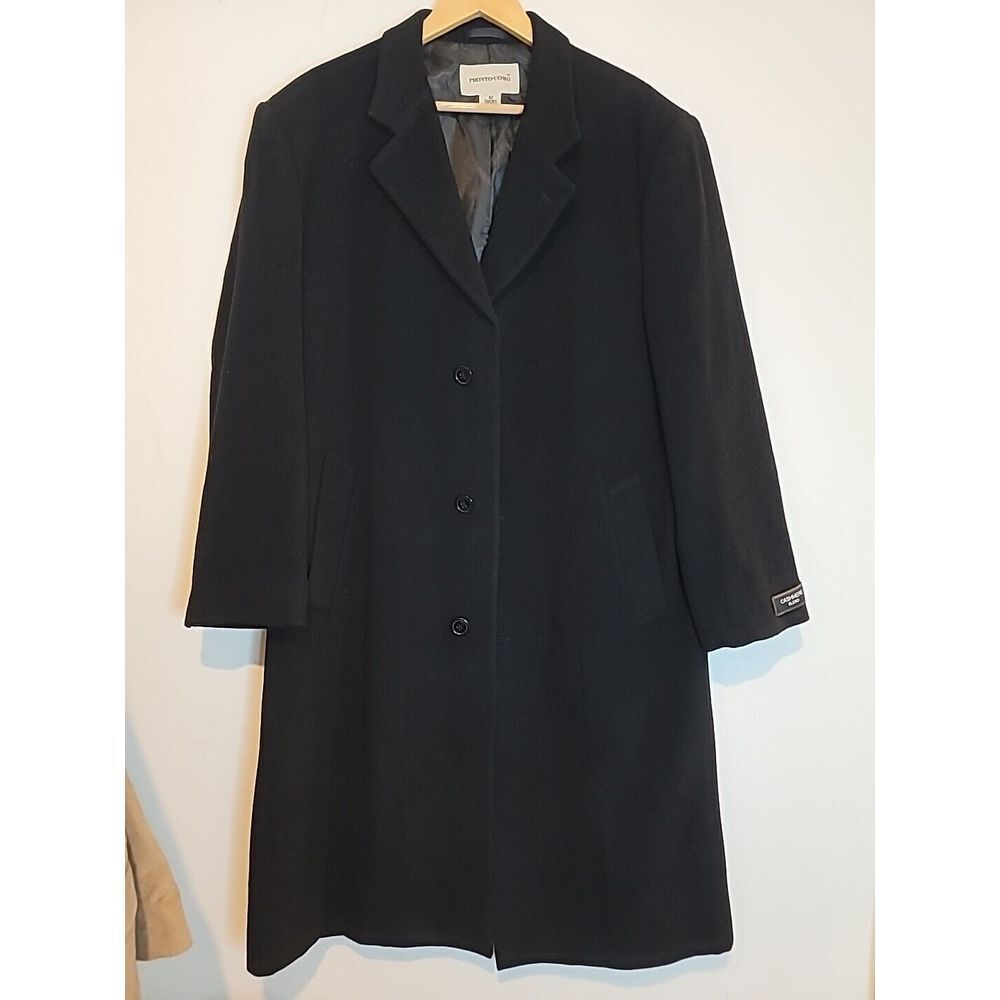 New Pronto Uomo Mens Black TrenchCoat Long Jacket Wool Cashmere 42S 50" Chest